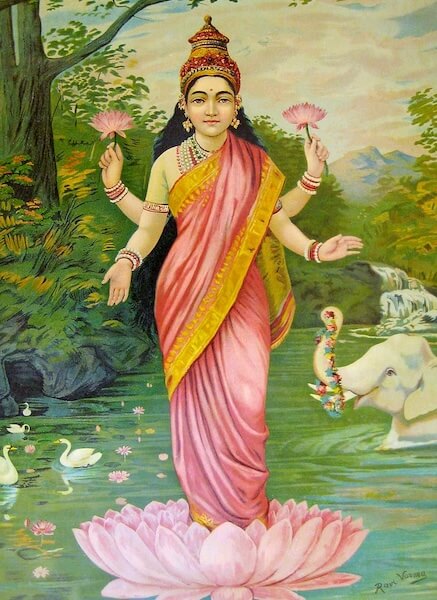 Depiction of Lakshmi by Raja Ravi Varma (c. 1894)